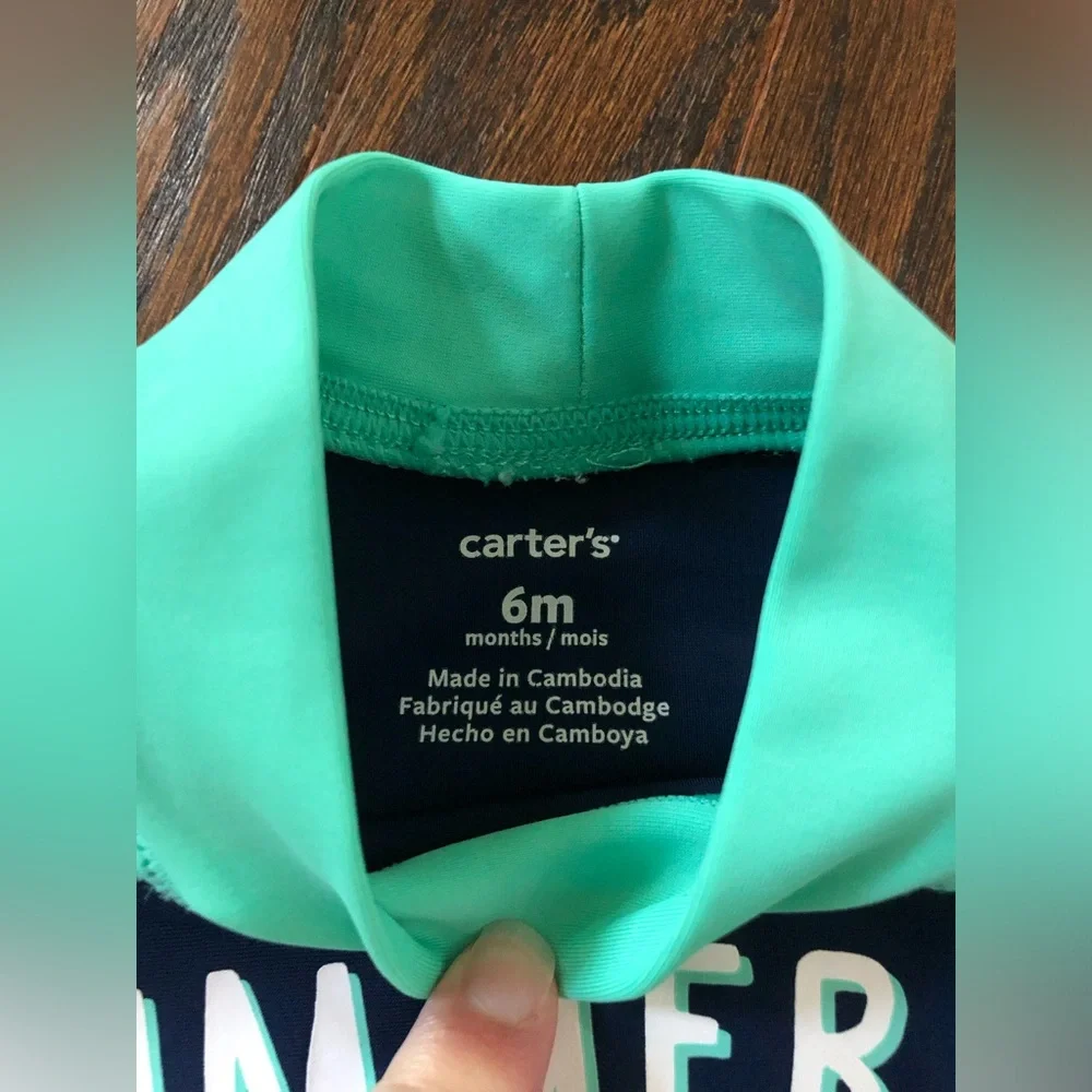 Carter’s Boys 6M Blue/Green Long-Sleeved Rash Guard & Swim Trunks 2-Piece Set